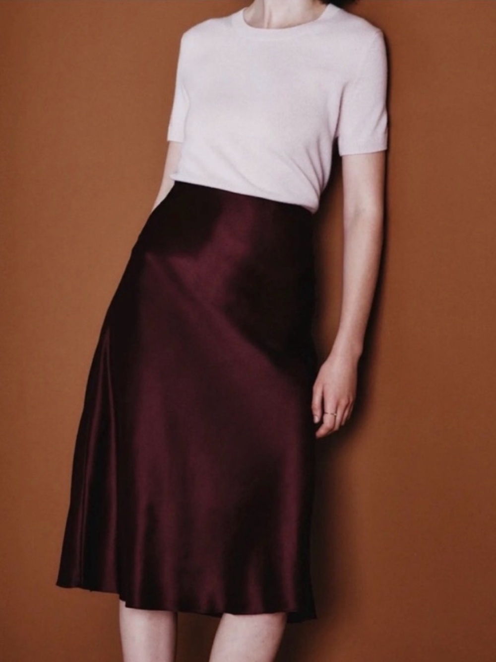 Quince Satin Midi Skirt in Burgundy
